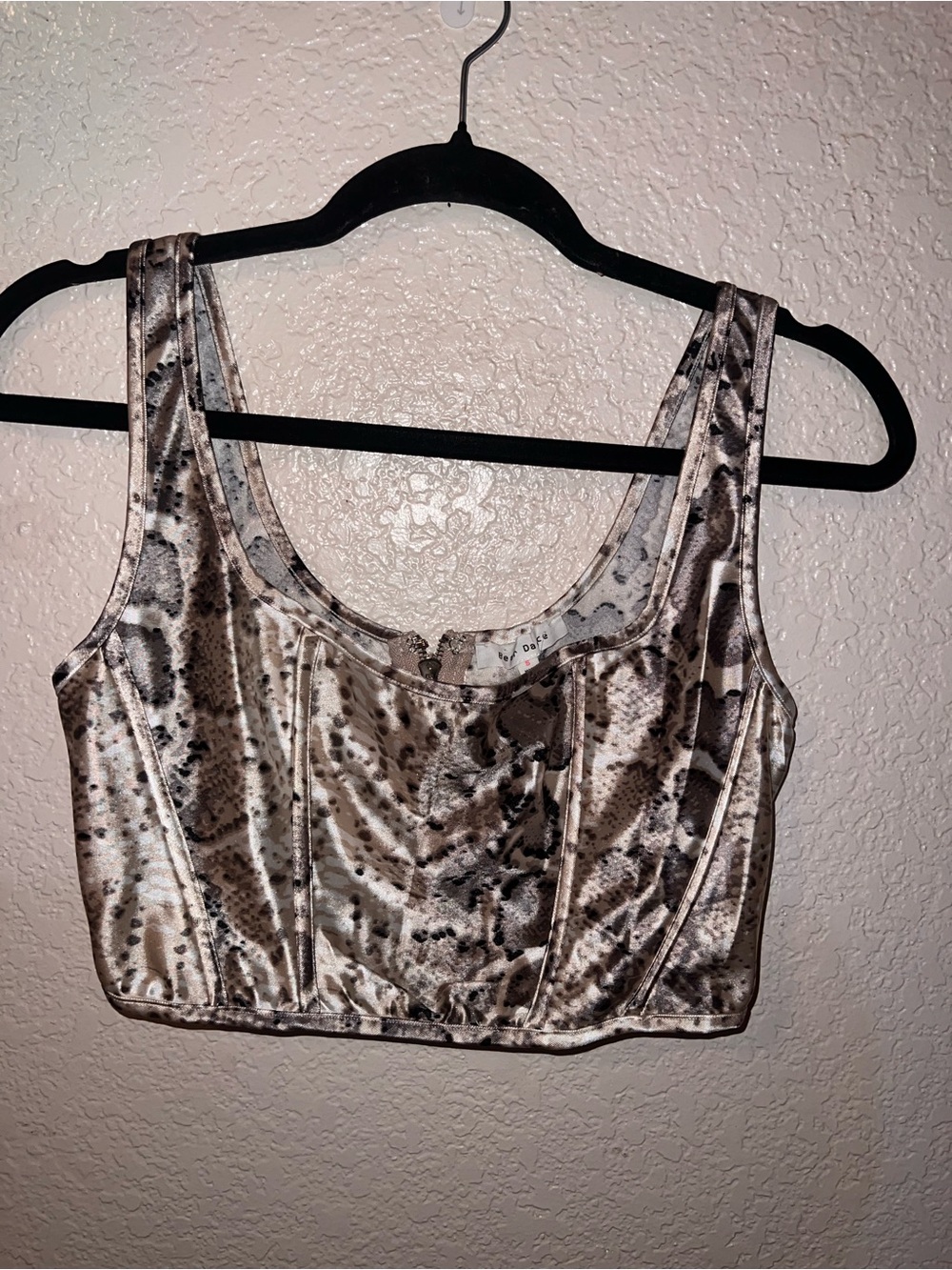 NWT Bear Dance Satin Animal Print Cropped Tank in Brown and Ivory